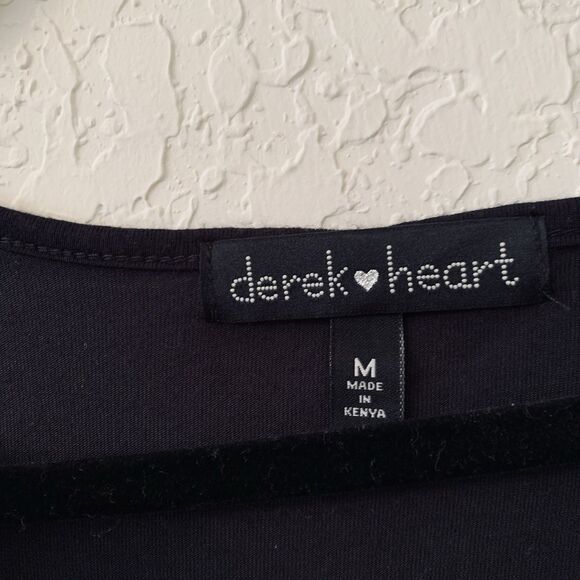 Derek Heart Crop Top Women M Black Twist Front Short Sleeve Stretch Preppy Goth - Picture 3 of 6